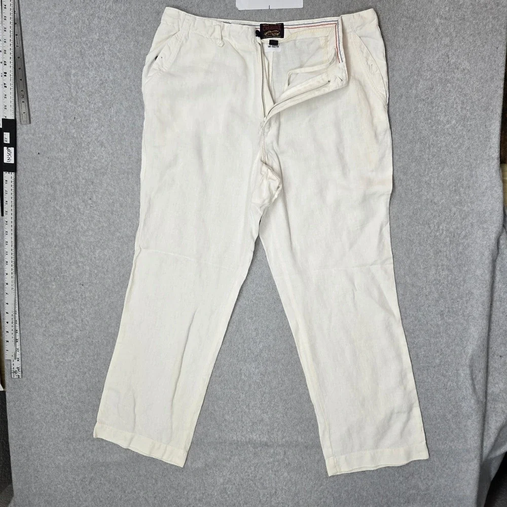 VINTAGE Cremieux Men Pants 36X32 White Linen Button Zipper 32